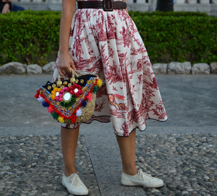 Weekend Max Mara Toile de Jouy dress Trophy Dress and Sicilian basket Sicily Bag